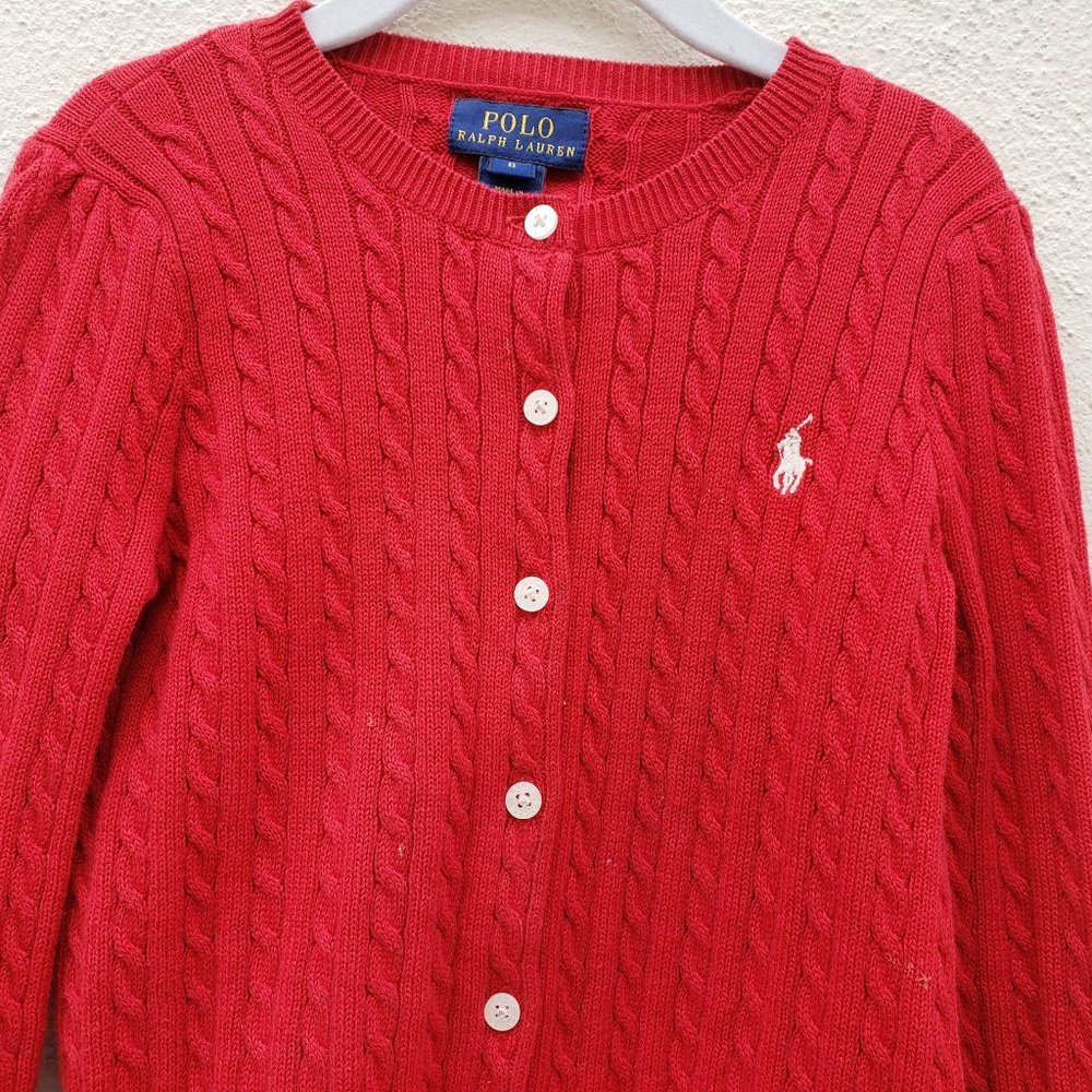 Polo Vintage Red Cableknit Button Up Sweater - Picture 4 of 7
